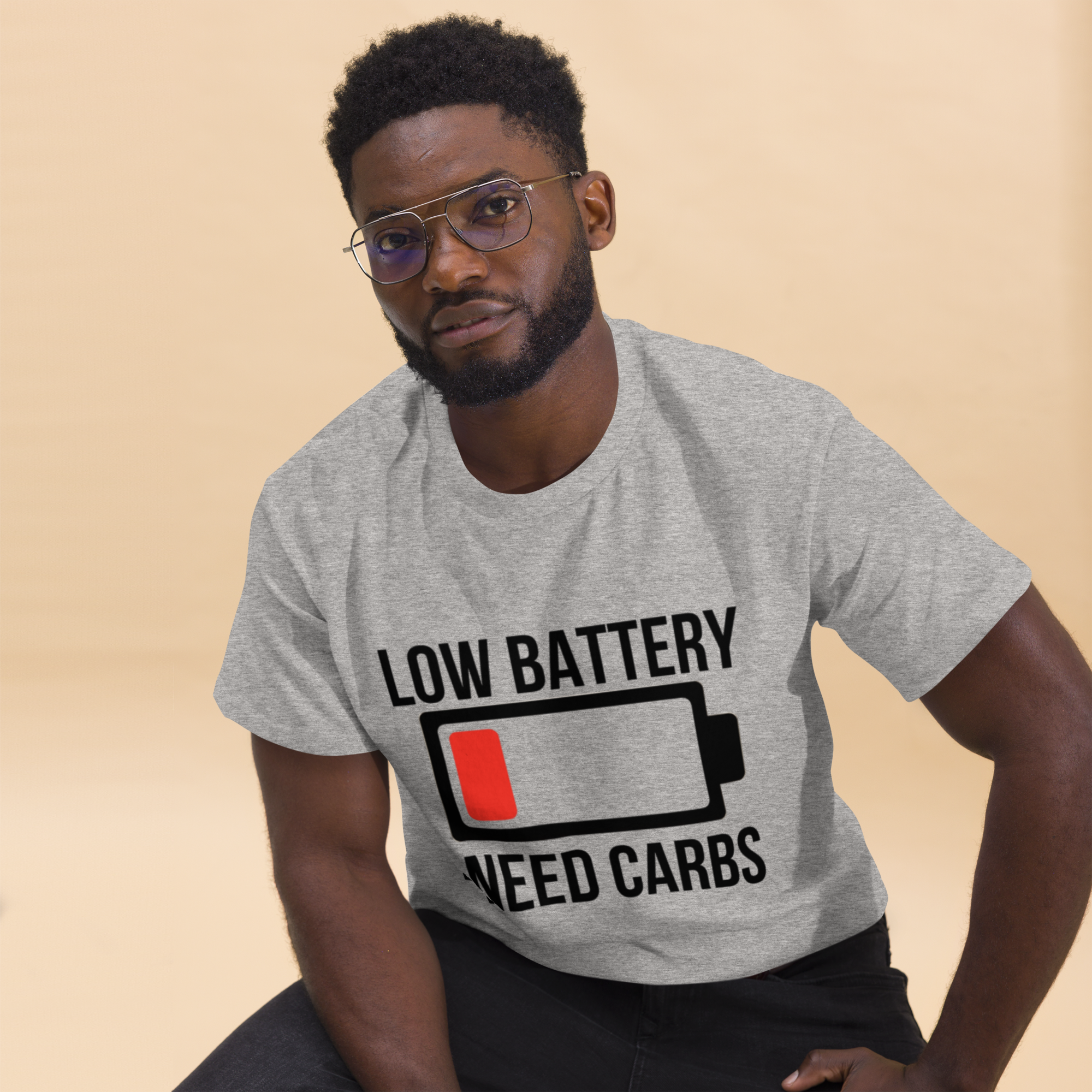 Low battery need carbs - Male shirt